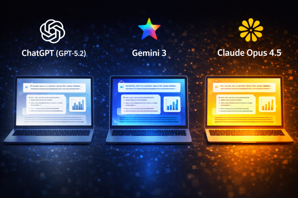 ChatGPT・Gemini・Claudeの出力結果を比較したイメージ