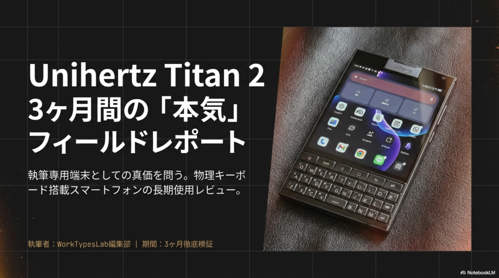 Unihertz Titan 2 3ヶ月徹底検証レビューのタイトル画像。執筆専用端末としての真価を問うWorkTypesLab編集部のレポート。