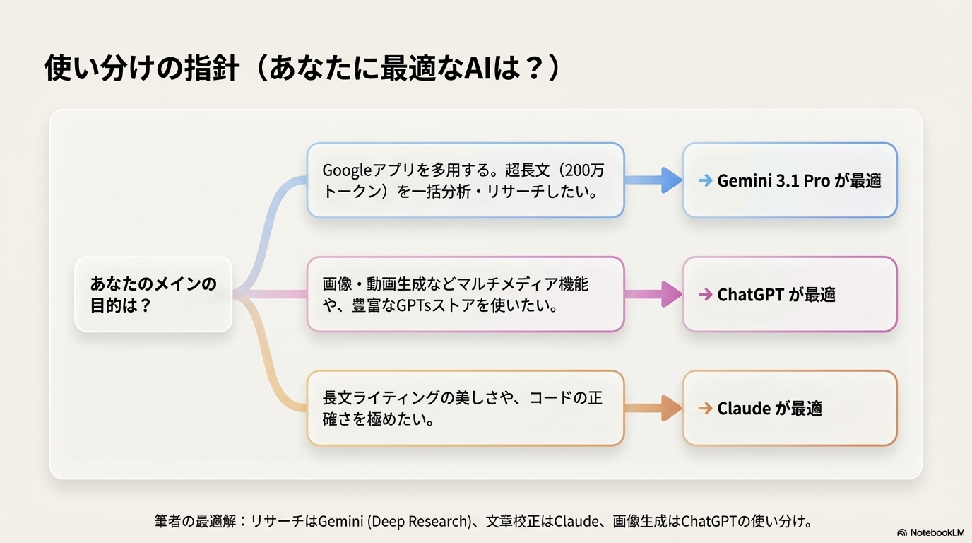 Gemini・ChatGPT・Claudeの用途別使い分けガイド