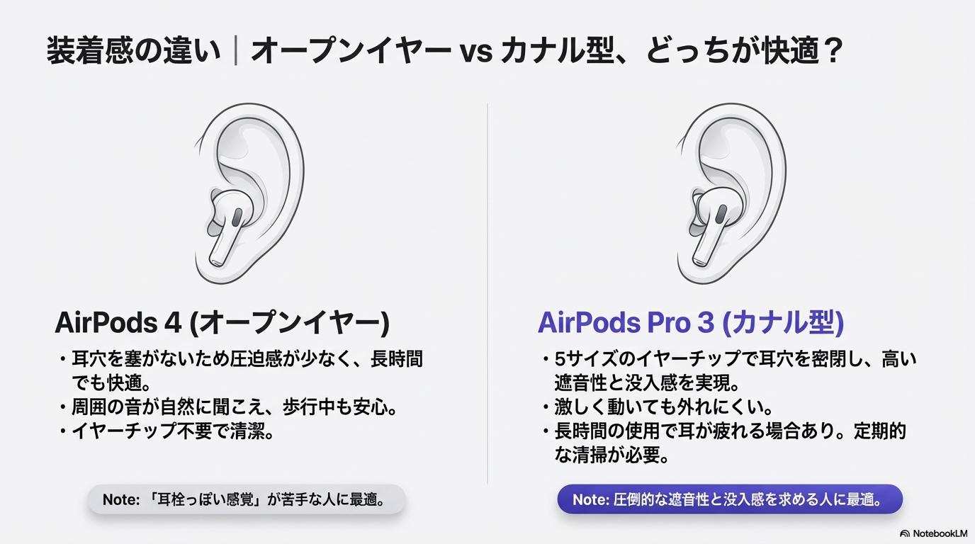 AirPods 4とPro 3の装着感比較 オープンイヤーvsカナル型