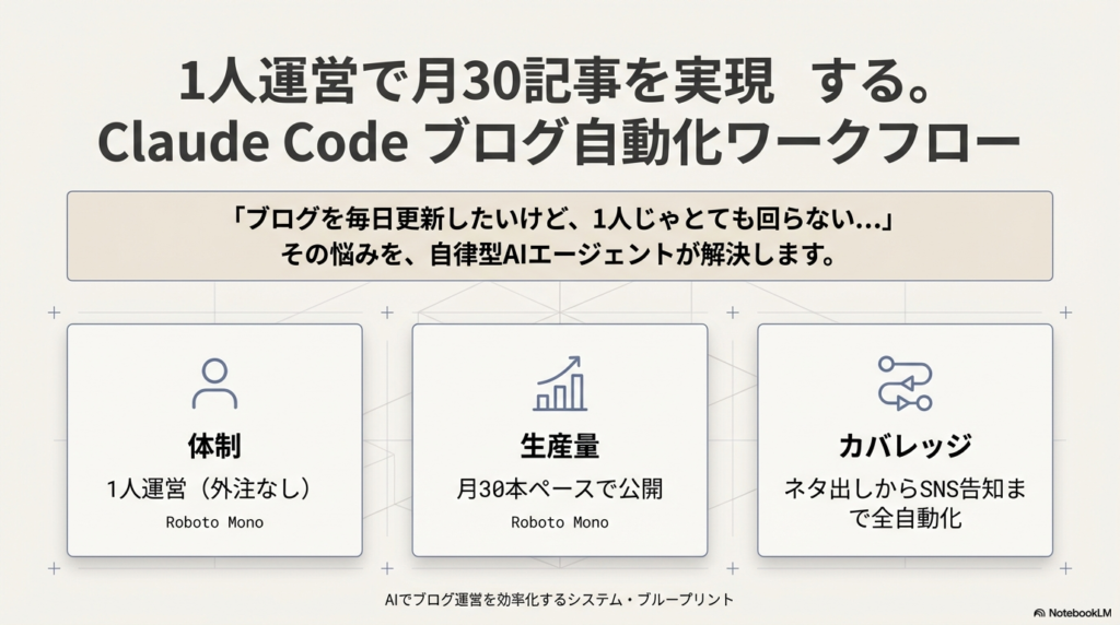 Claude Codeでブログ運営を自動化するワークフロー図解