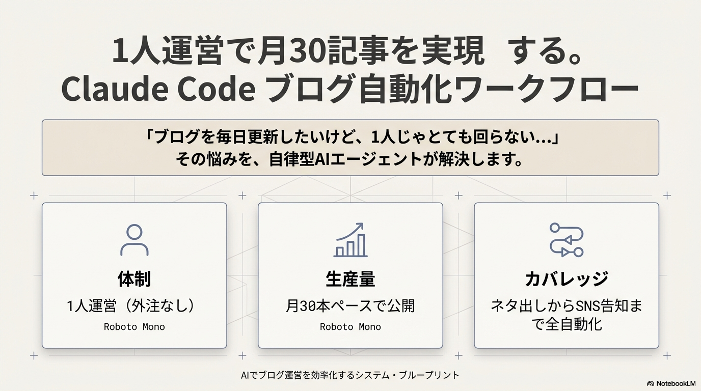 Claude Codeでブログ運営を自動化するワークフロー図解