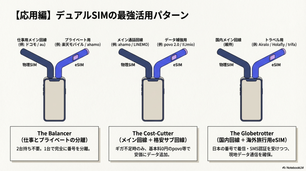 デュアルSIMの活用パターンを3つのケースで解説した図解