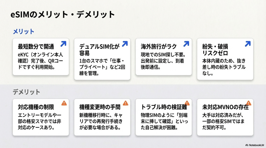 eSIMのメリットとデメリットを整理した図解