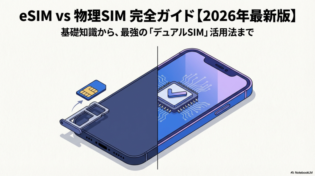 eSIMと物理SIMの違いを比較した図解イラスト