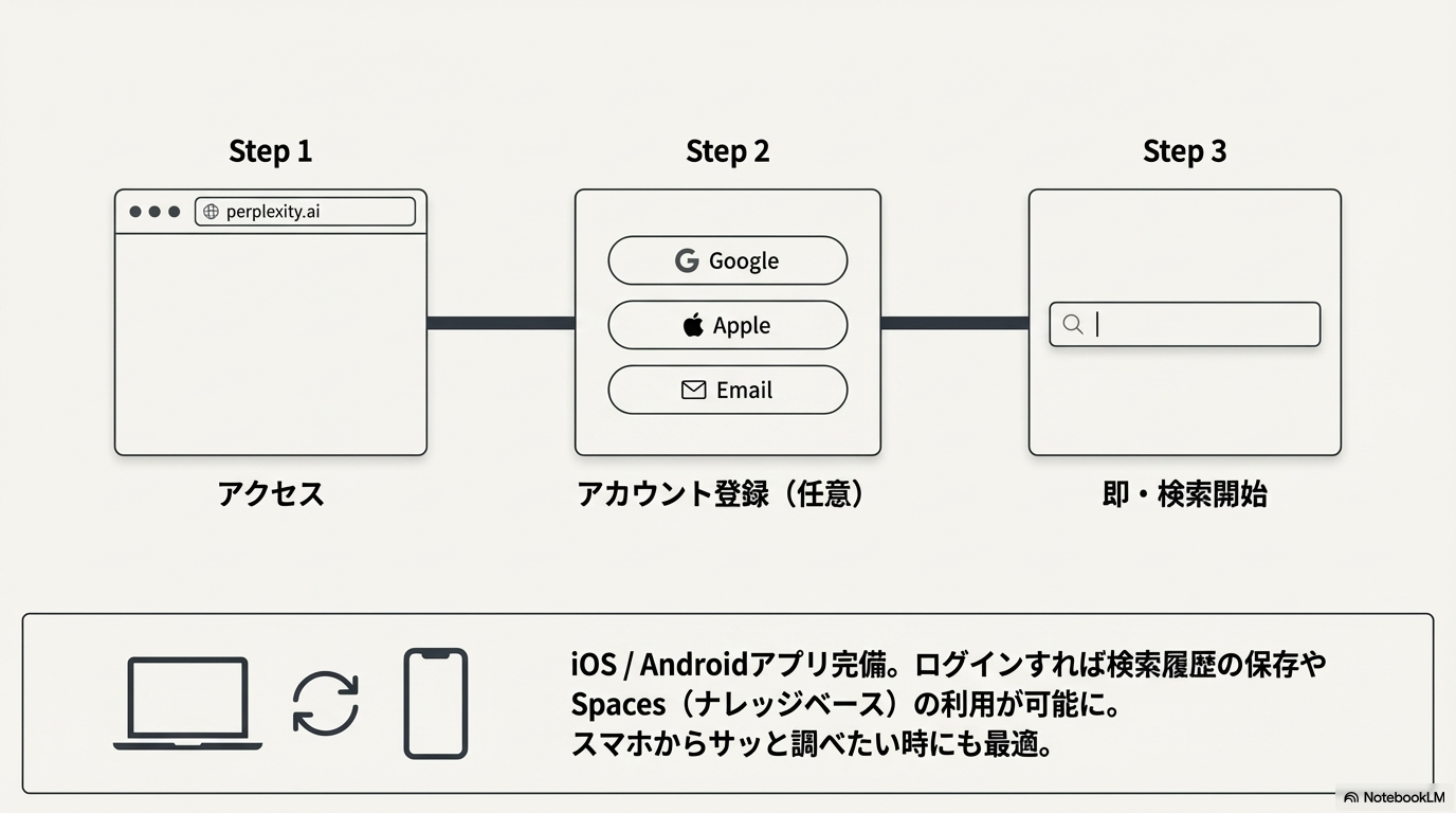 Perplexity AIの基本的な使い方を解説する図解