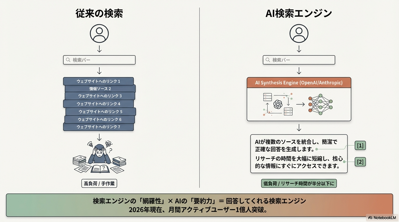 Perplexity AIとは - AI検索エンジンの概要を示す図解