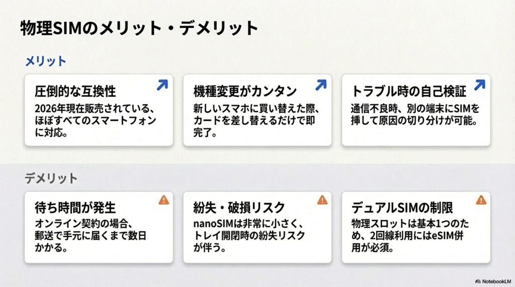 物理SIMのメリットとデメリットを整理した図解
