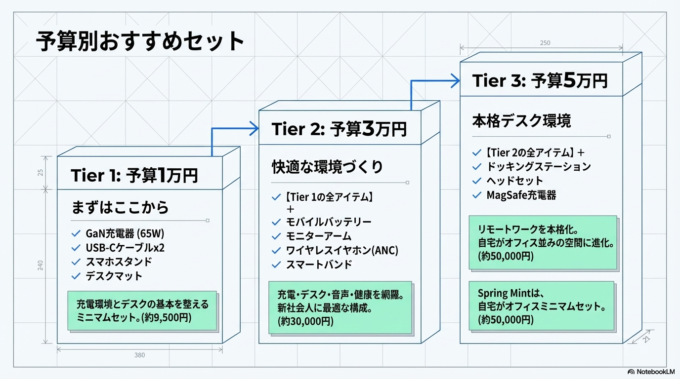 新生活ガジェットの予算別おすすめセット図解