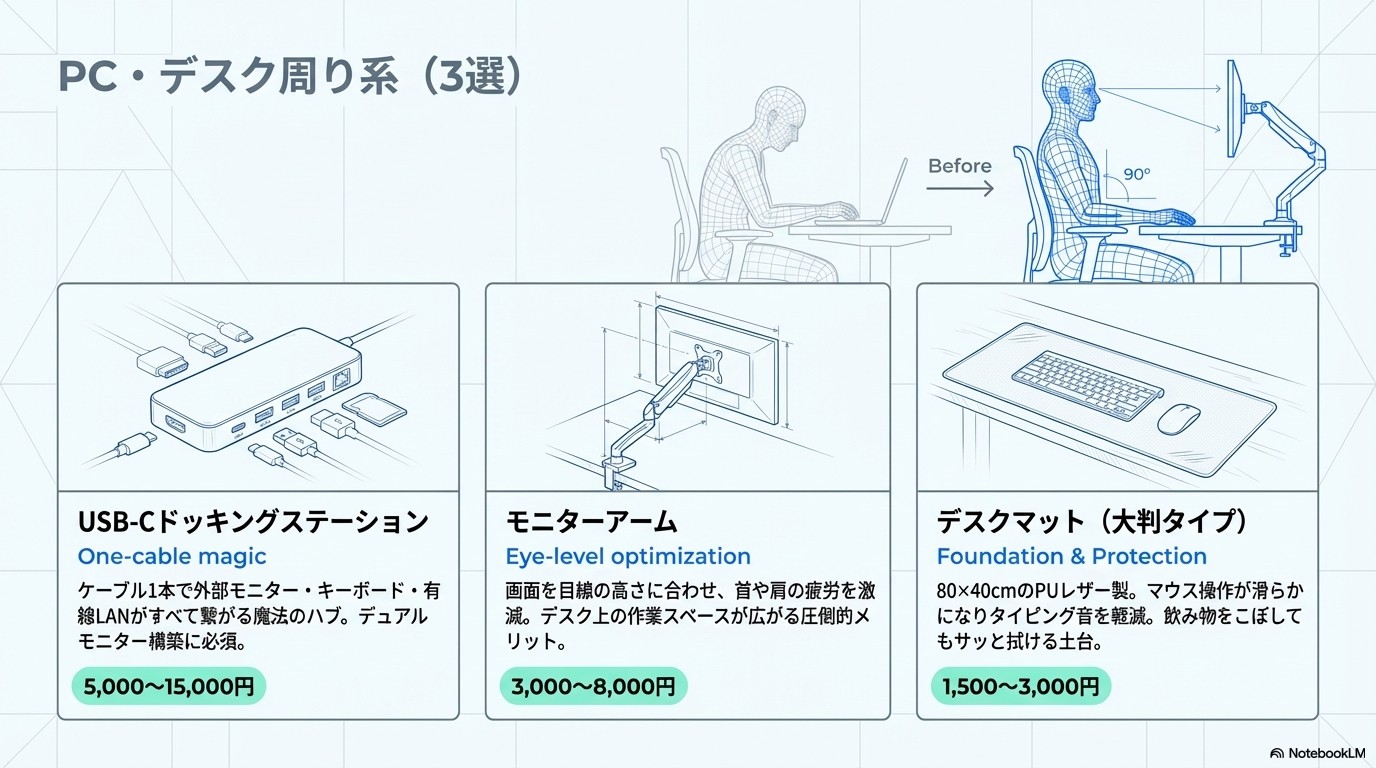 新生活おすすめPC・デスク周りガジェット3選の図解