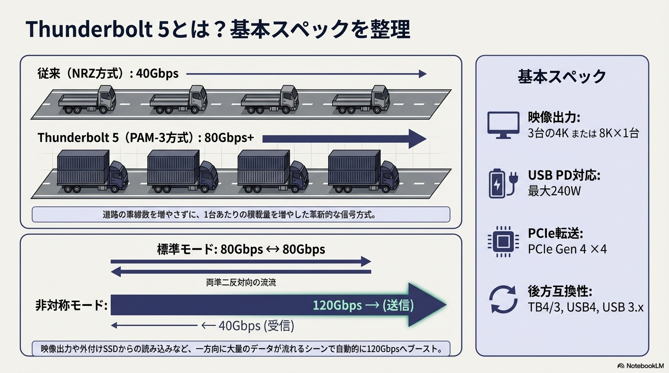 Thunderbolt 5の基本スペックを整理した図解