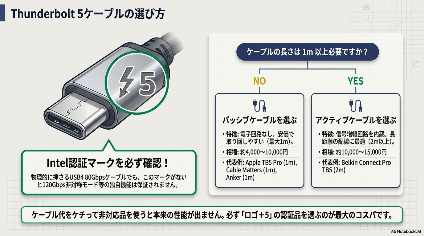 Thunderbolt 5ケーブルの選び方を解説する図解