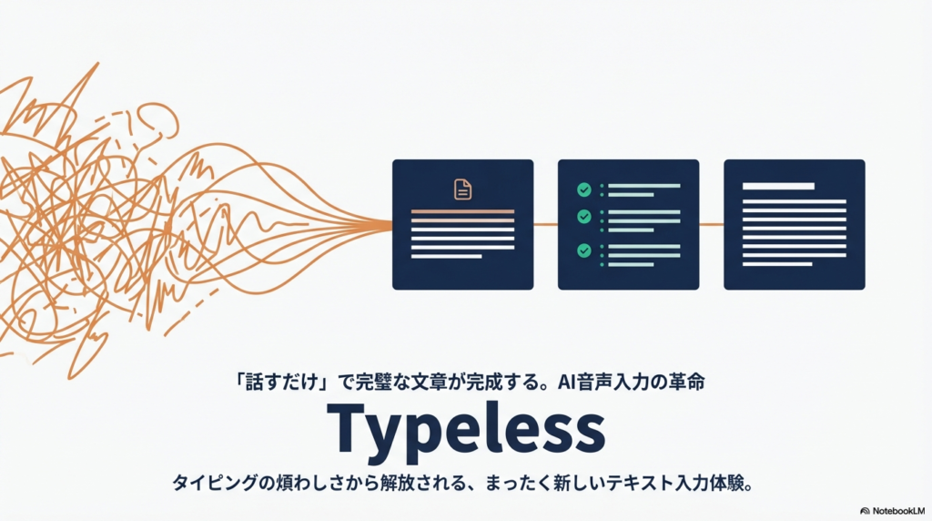 Typeless AI音声入力アプリのレビュー 話すだけで推敲済みテキストが完成する仕組みを図解