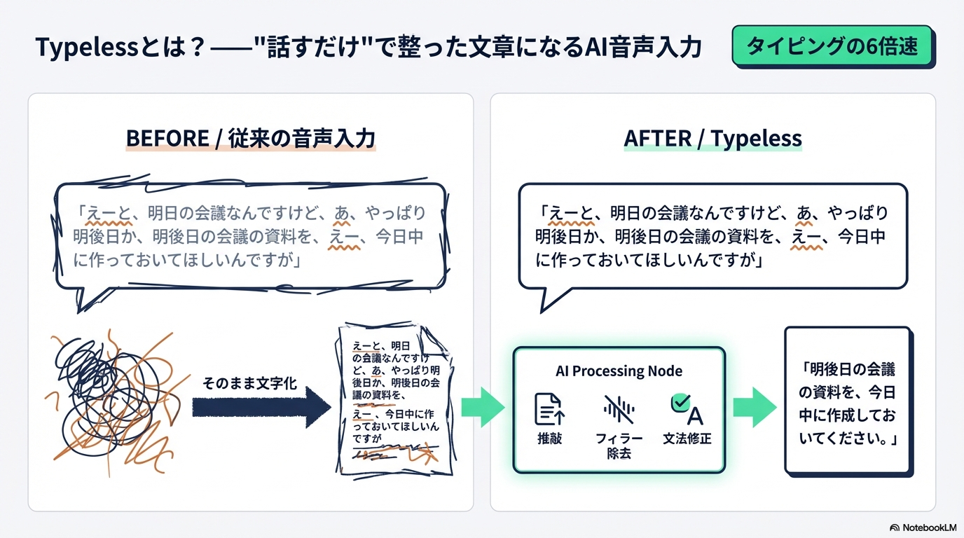 Typelessの仕組み:音声からAI処理で推敲済みテキストを生成