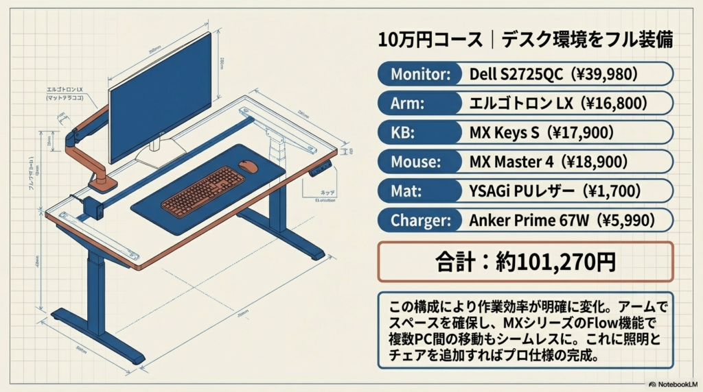 10万円コース|デスク環境をフル装備 - 在宅ワークデスク環境構築ガイド2026春|生産性が上がるアイテムまとめ