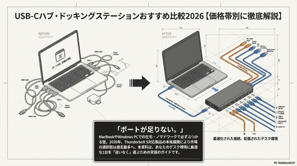 USB-Cハブ・ドッキングステーションおすすめ比較2026【価格帯別】 アイキャッチ