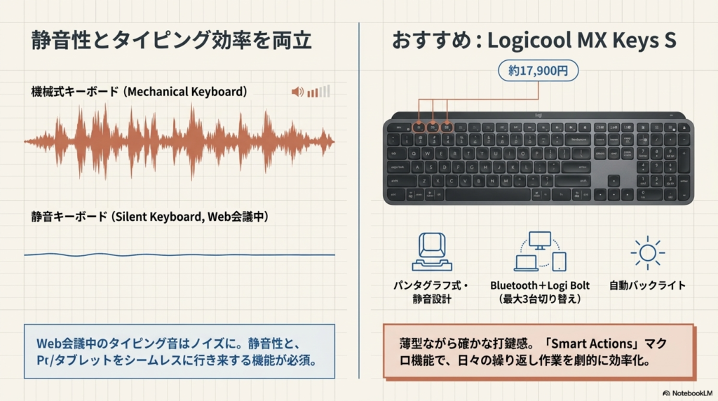 キーボード|静音性とタイピング効率を両立 - 在宅ワークデスク環境構築ガイド2026春|生産性が上がるアイテムまとめ