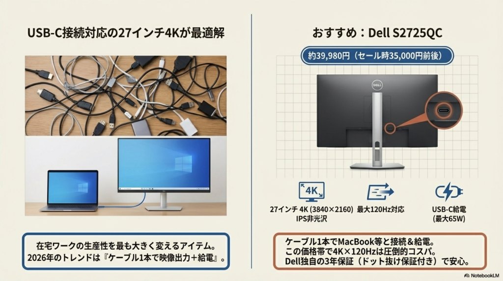 モニター|USB-C接続対応の27インチ4Kが最適解 - 在宅ワークデスク環境構築ガイド2026春|生産性が上がるアイテムまとめ