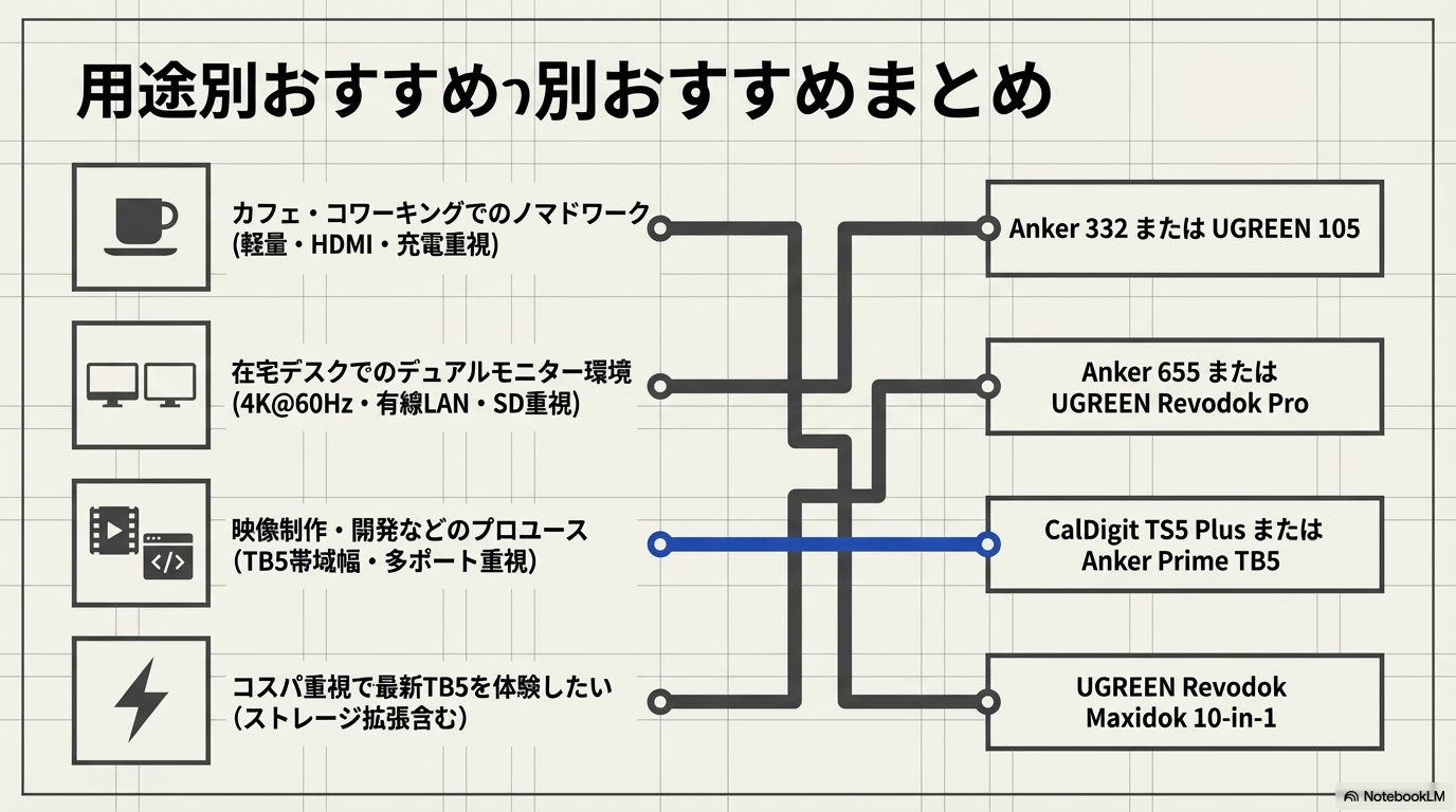 用途別おすすめまとめ - USB-Cハブ・ドッキングステーションおすすめ比較2026【価格帯別】