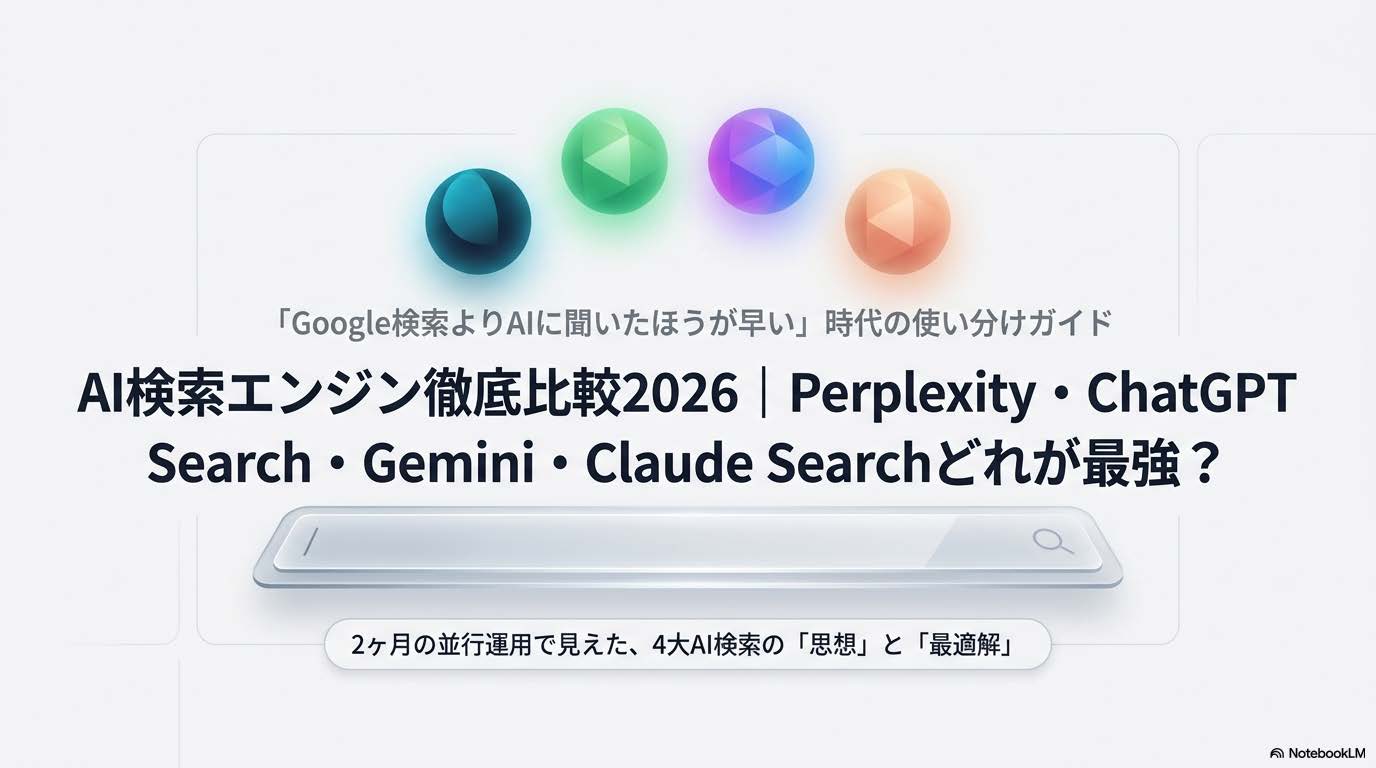 Perplexity・ChatGPT Search・Gemini・Claude Searchの4大AI検索エンジン比較アイキャッチ