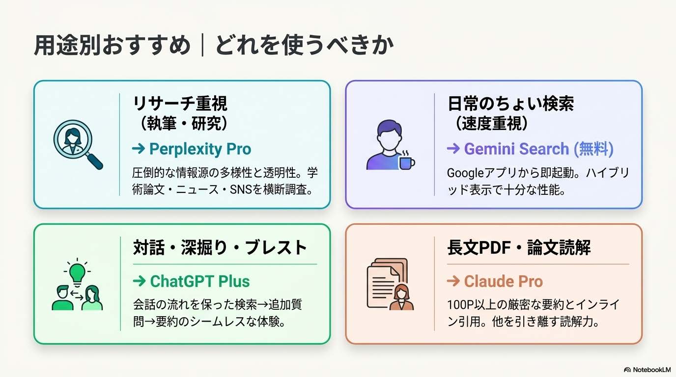 AI検索の用途別おすすめ比較