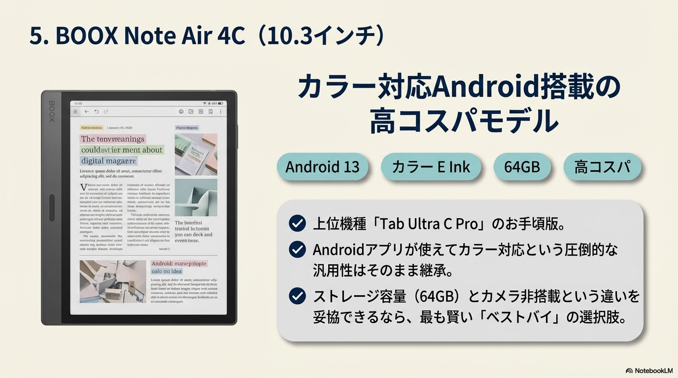 BOOX Note Air 4C カラー Android コスパ 電子ペーパー