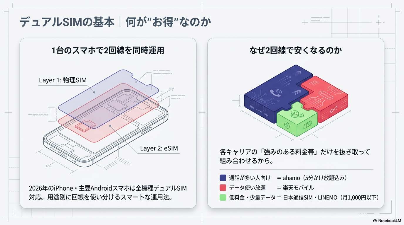 デュアルSIMの基本・お得な仕組みの図解