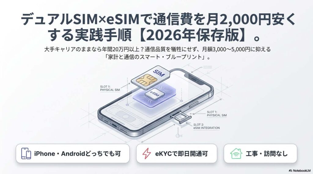 デュアルSIM×eSIMで通信費を月2,000円節約する実践手順のアイキャッチ