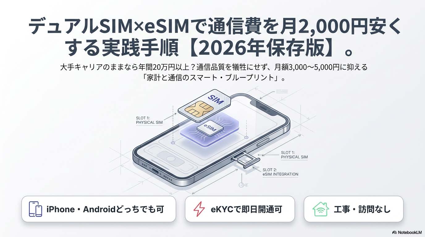 デュアルSIM×eSIMで通信費を月2,000円節約する実践手順のアイキャッチ