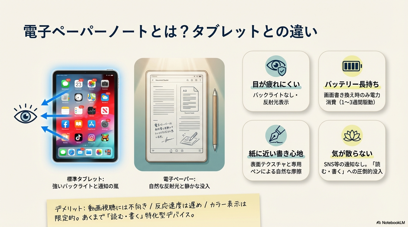 電子ペーパーノート タブレット 違い E Ink メリット