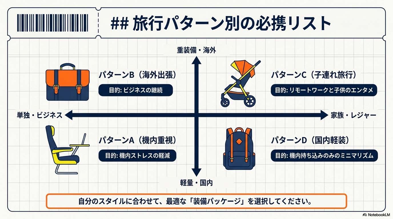 旅行パターン別の必携リスト