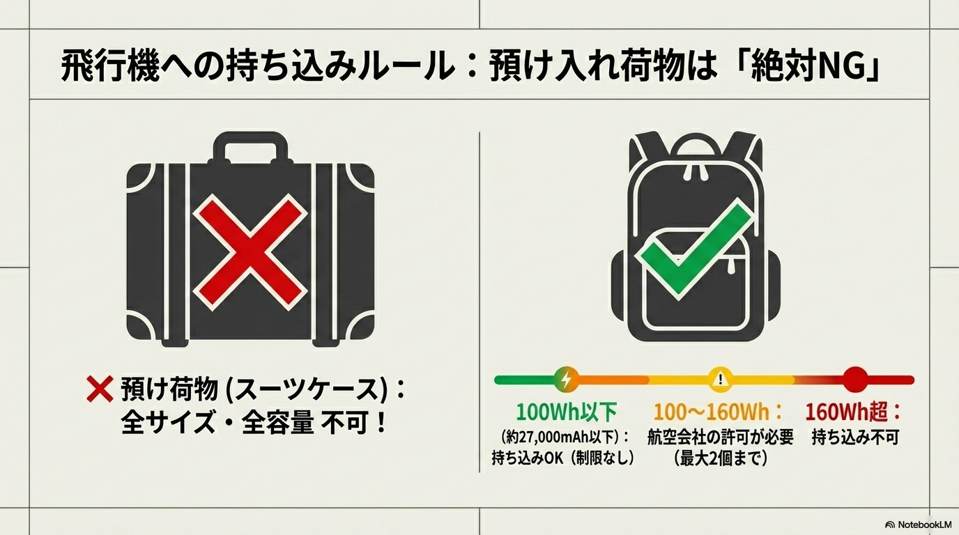 モバイルバッテリー 飛行機 持ち込み 100Wh ルール