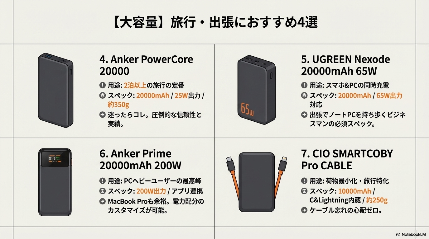 モバイルバッテリー 大容量 旅行 出張 おすすめ