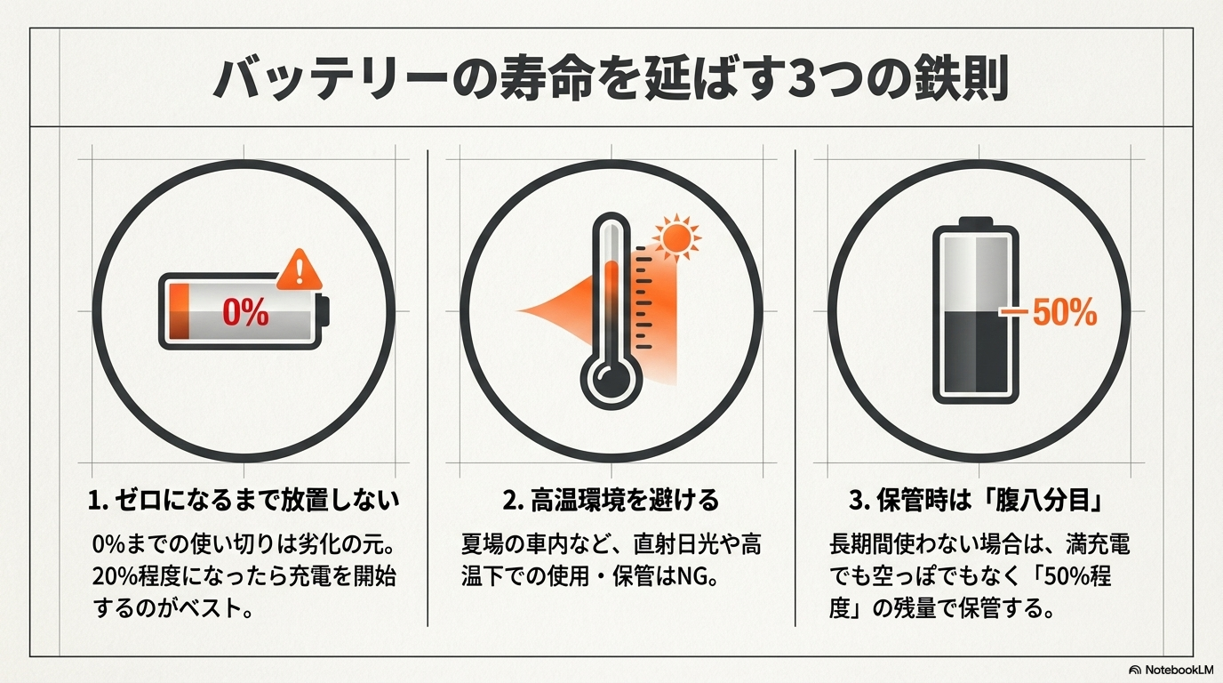 モバイルバッテリー 寿命 延ばす コツ 充電サイクル
