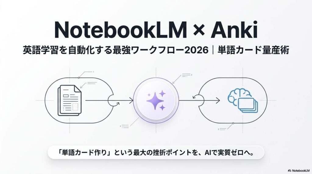 NotebookLM×Ankiで英語学習を自動化する最強ワークフロー2026のアイキャッチ画像