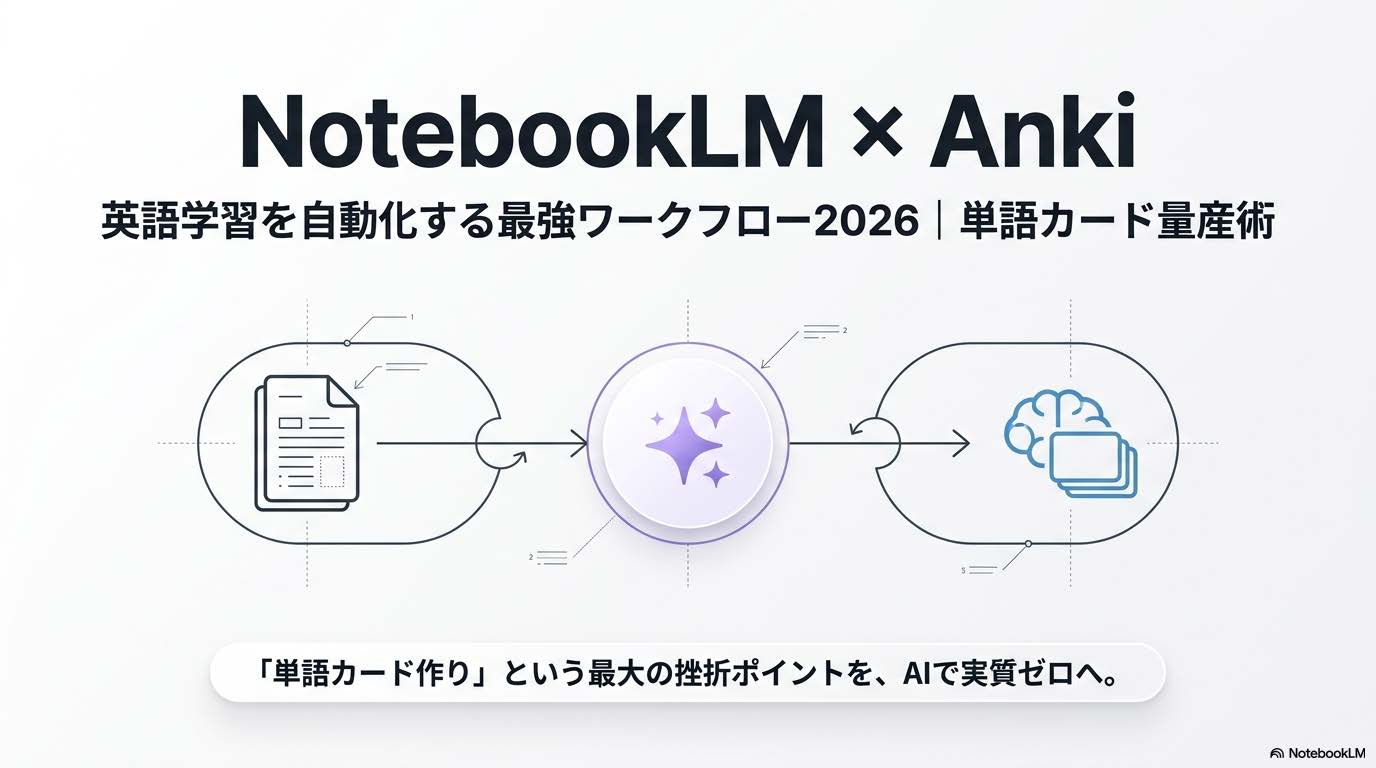 NotebookLM×Ankiで英語学習を自動化する最強ワークフロー2026のアイキャッチ画像