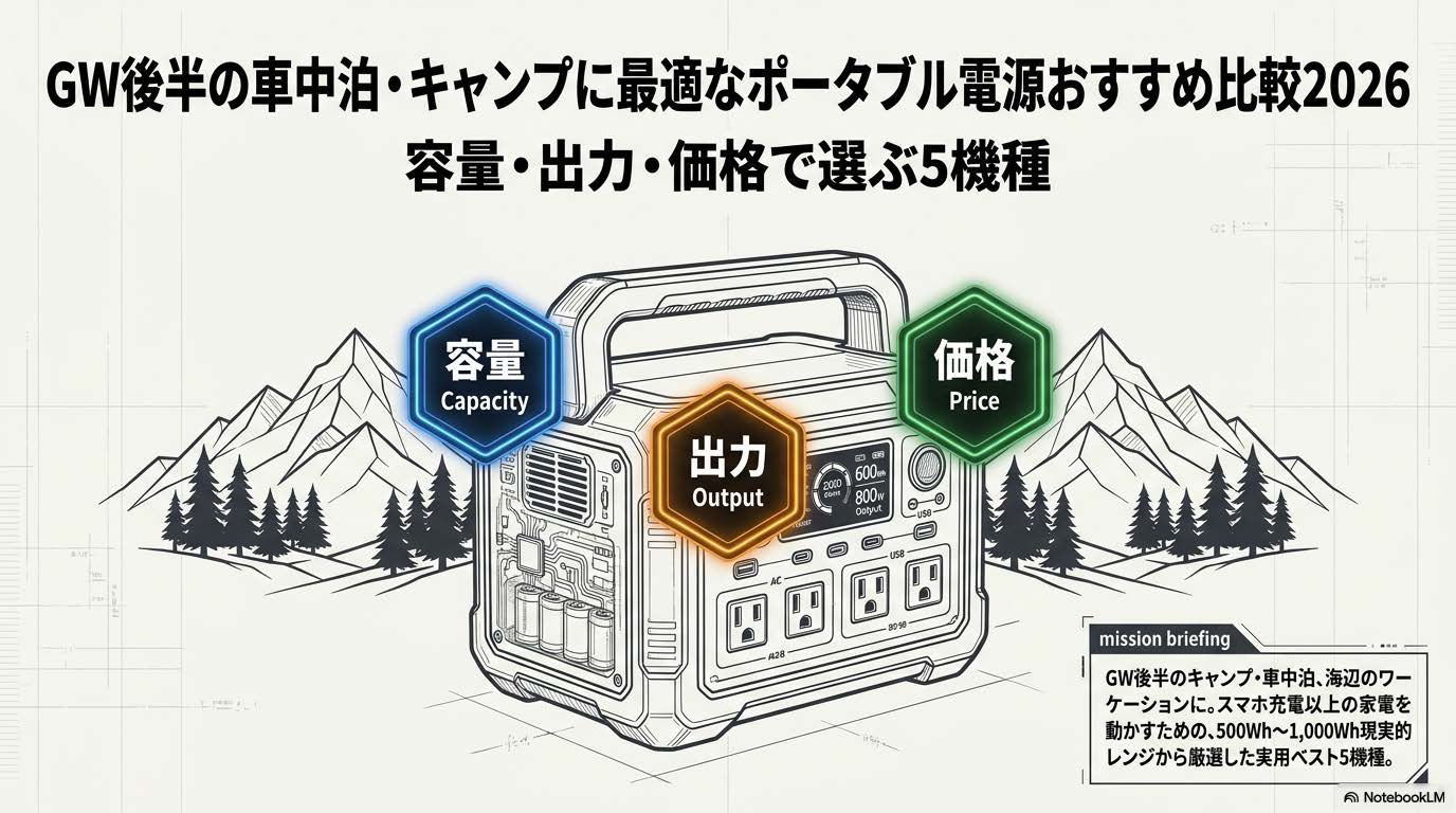 GW後半の車中泊・キャンプ向けポータブル電源比較アイキャッチ