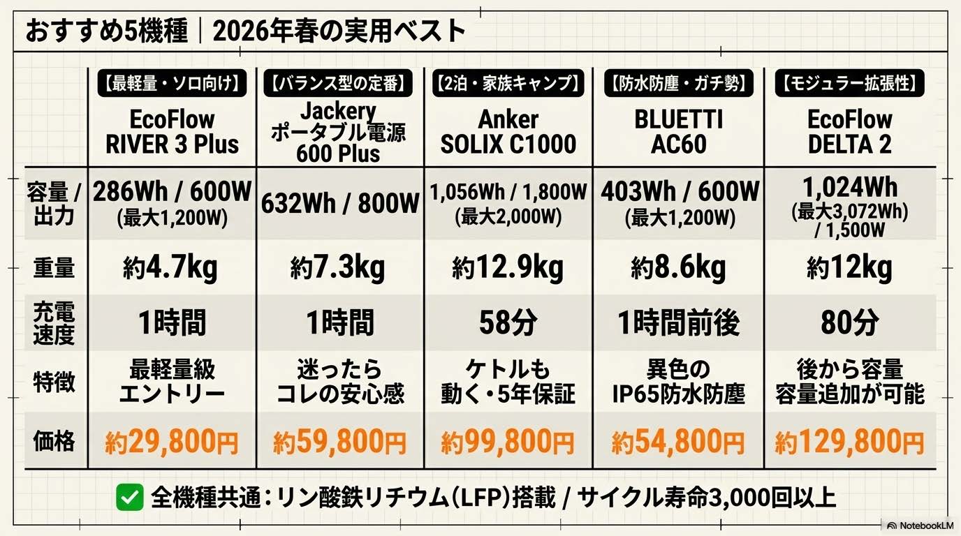 ポータブル電源おすすめ5機種ランキング