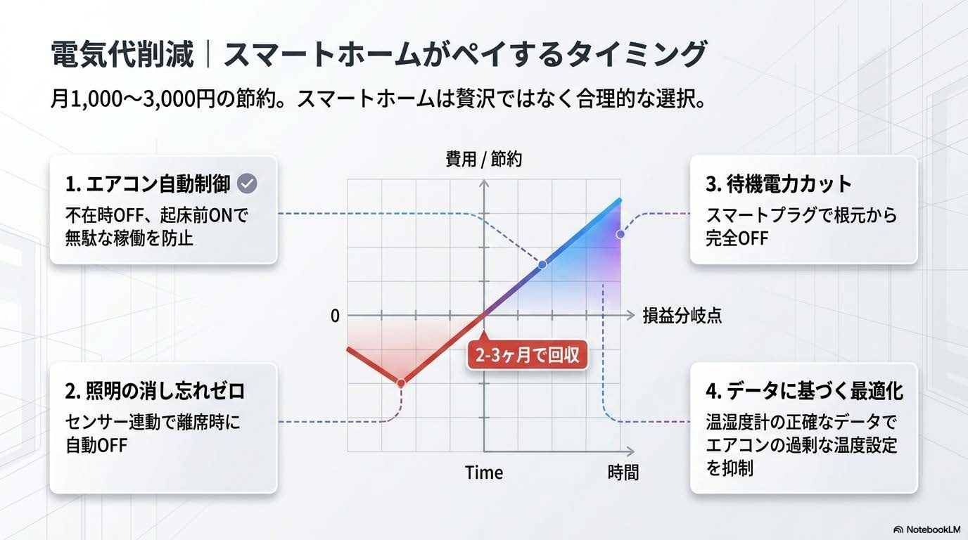 スマートホームで月1,000〜3,000円の電気代削減を実現するシナリオ解説