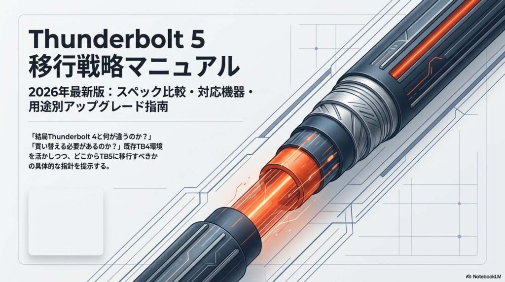 Thunderbolt 5とThunderbolt 4のスペック比較イメージ