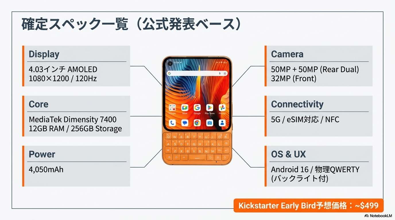 Titan 2 Eliteの公式確定スペックを示す図表