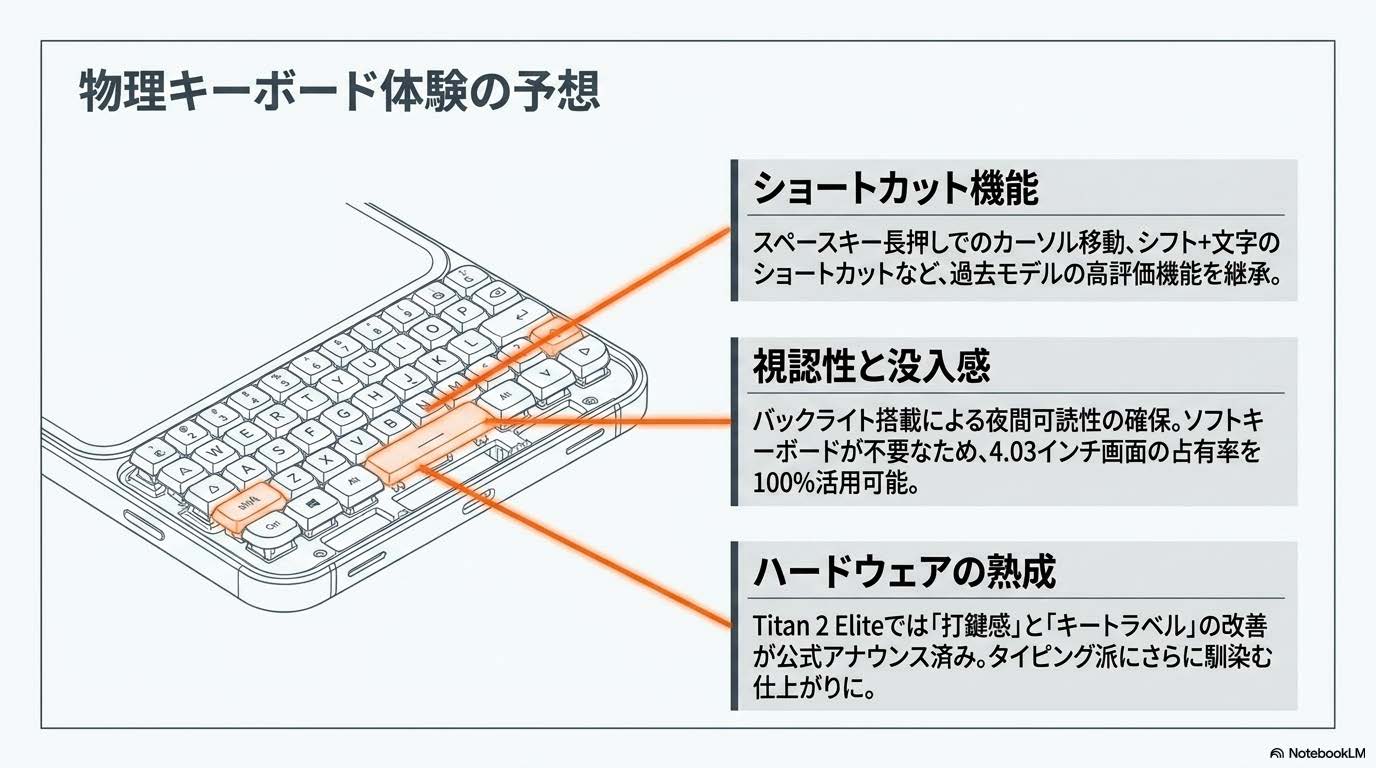 Titan 2 EliteのQWERTY物理キーボード体験イメージ