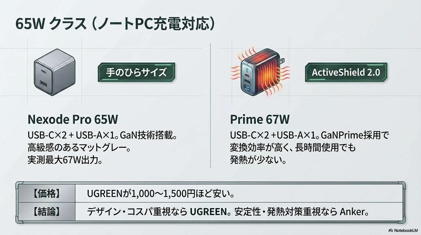 UGREEN Anker 65W充電器 ノートPC対応 比較
