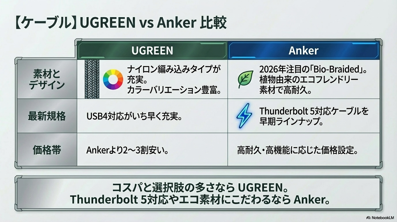 UGREEN vs Anker ケーブル USB-C USB4 比較