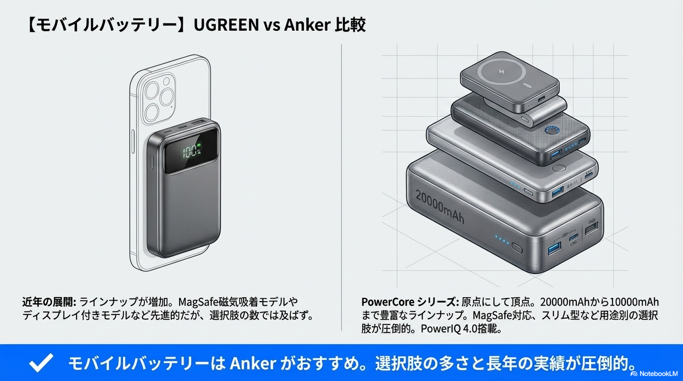 UGREEN vs Anker モバイルバッテリー 比較 2026