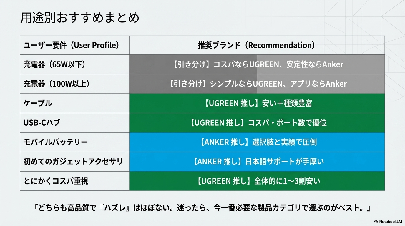 UGREEN Anker 用途別おすすめ まとめ 2026