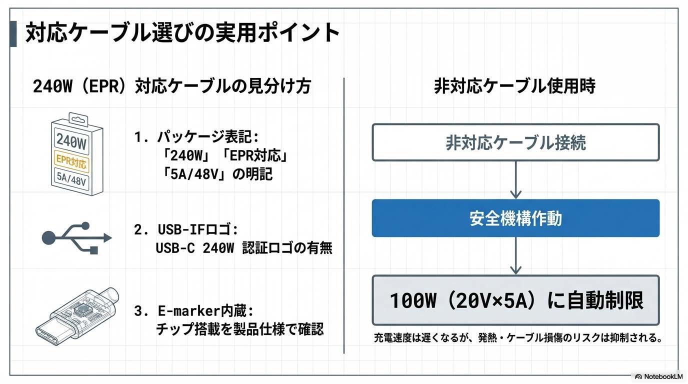 240W対応ケーブル選びのポイント図