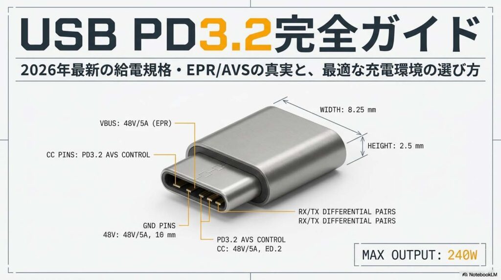 USB PD 3.2と240W EPR充電の概念図