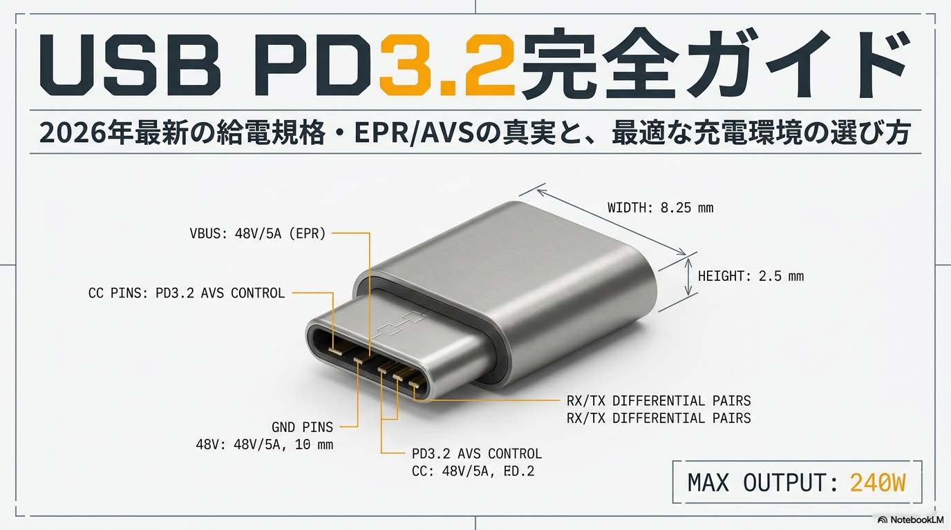 USB PD 3.2と240W EPR充電の概念図