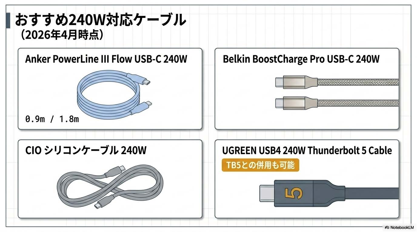 2026年4月時点のおすすめ240W対応ケーブル
